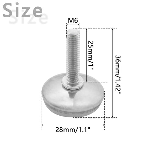 Rock Solid M6 Adjustable Furniture Levelers 20 Pack Heavy Duty Table Glide 36mm tall with M6 threaded mount.