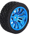 Black tire with blue alloy wheel for DC 6V Encoder Gear Motor Kit With Mounting Bracket And 65mm Wheel Kit, detailed view.