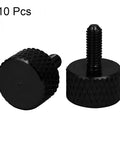 M3x8mm Knurled Thumb Screws In Matte Black Aluminum Alloy Full Threaded Pack Of 10 showing diamond-patterned grip and threaded heads.