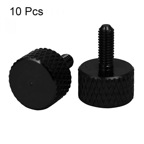 M3x8mm Knurled Thumb Screws In Matte Black Aluminum Alloy Full Threaded Pack Of 10 showing diamond-patterned grip and threaded heads.