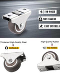 4 Pcs Mini Rigid Caster Wheels 1 Inch Low Profile Rubber Rolling Wheels With Steel Top Plate Non Swivel For Furniture