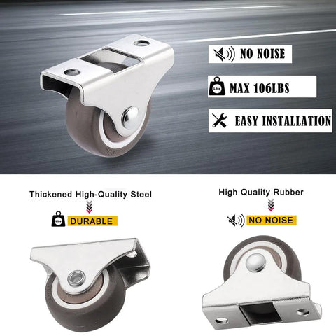 4 Pcs Mini Rigid Caster Wheels 1 Inch Low Profile Rubber Rolling Wheels With Steel Top Plate Non Swivel For Furniture