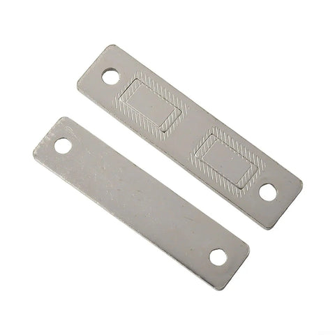 Ultra Thin Magnetic Cabinet Catch for Doors Drawers and Closets with Dual Magnets, showcasing metal plates with mounting holes