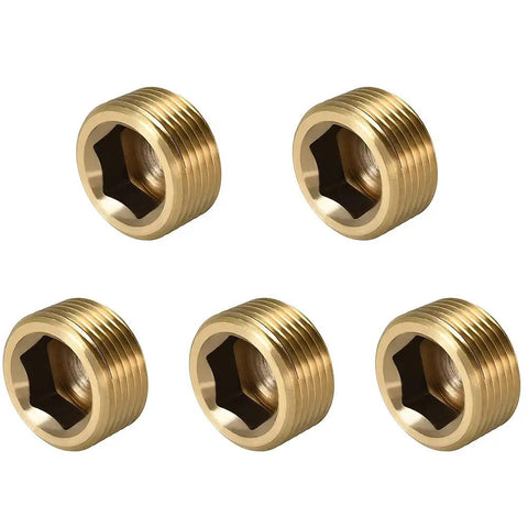 Three Fourths Inch NPT Brass Pipe Plug With Counter Sunk Internal Hex Head Male Thread Pack Of 5 for fluids