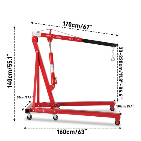 Beefy 2 Ton Folding Hydraulic Engine Crane With Telescopic Boom And Outrigers 4400 Lb Engine Hoist For Workshop Or Garage Heavy Duty Steel Cherry Picker Red