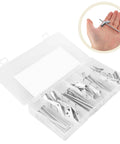 24 Piece Drywall Toggle Anchors And Screws Kit Carbon Steel Spring Loaded Hollow Wall Anchors in storage box, hand demonstration.