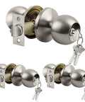 Three Pack Door Knob With Lock And Key, Keyed Different Entry Door Knob For Front Or Entrance Doors, Satin Nickel Finish, Includes 3 Keys