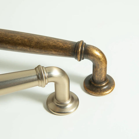 Antique Brass Cabinet Handles 5.04 Inch Center To Center Zinc Alloy Drawer Pulls with sleek finish and vintage design for furniture renovation.
