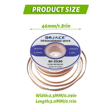 Desoldering Wick Braided Wire 2.5mm x 3.0m Pure Copper Tin No Clean Solder Braid Pack Of 3 product size description