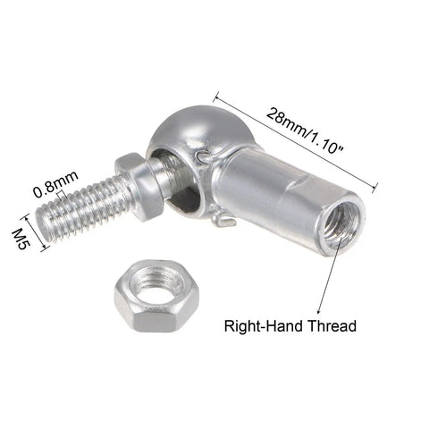 Top Shelf Cs8 Angle Ball Joint With M5x0.8 Right Hand Thread Ball Socket End Fitting 5 Piece Kit showing a silver angled ball joint.