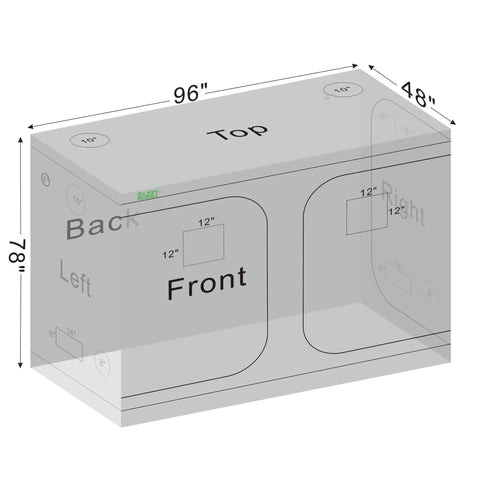 Diagram of Heavy Duty 8x4 Grow Tent For Indoor Gardens, 96x48x78 Inch Hydroponic Indoor Grow Tent With Window, dimensions shown