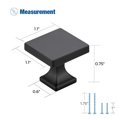 Matte Black Square Cabinet Knobs 10 Pack For Cabinets And Drawers Kitchen Cabinet Hardware with detailed measurements image