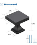 Matte Black Square Cabinet Knobs For Cabinets And Drawers, Dope Modern Kitchen Hardware Set with measurements shown