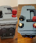 No Sweat M10 Remote Battery Terminals And 250 Amp Jump Post For Quick Terminal Relocation Easy Panel Mount With Solid Brass Core red black remote jumper posts in grey utility box.