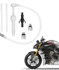 No Fuss Fluid Transfer Pump For Lower Unit Gear And Transmission With Swivel Adapters and Flexible Hose, includes parts shown.
