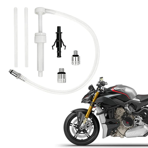 No Fuss Fluid Transfer Pump For Lower Unit Gear And Transmission With Swivel Adapters and Flexible Hose, includes parts shown.
