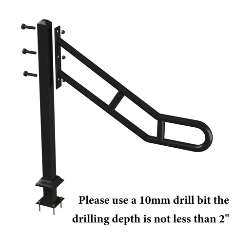 Outdoor Single Post Hand Rail For 1 To 3 Steps, Heavy Duty Wrought Iron Stair Railing With U Shaped Post, Floor Mounted Grab Rail, Anti Skid Crossbars For Garage, 32 Inch Long, 35.8 Inch High