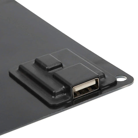 Close-up of USB port on 6V 10W Monocrystalline Solar Panel Charger With 1700mAh Output Portable USB Power Bank IP65 Weatherproof Outdoor Ready