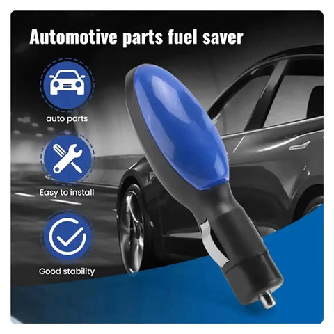 Plug In Fuel Saver Kit For Cars, 5Pc Easy Mount Set, Cigarette Lighter Plug-And-Play shown near a car, blue ABS material