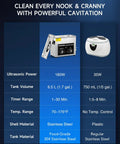 Comparison chart of Pro Grade 6.5L Ultrasonic Cleaner with knob, showing power, tank size, and material differences.
