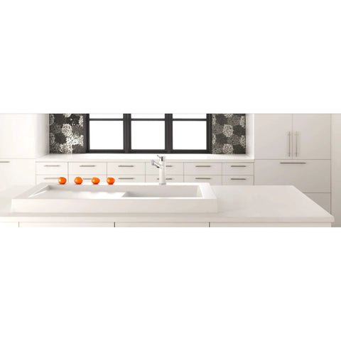 Modern kitchen with flat black Hopewell Steel Bar Pull M993 on white cabinets, contemporary backsplash, and minimalist design