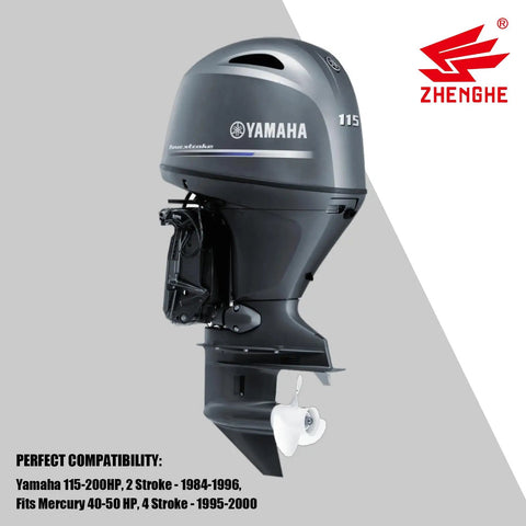 Starter Motor For Yamaha Outboard Marine Engines 25HP To 50HP - Direct OEM Replacement, side view of outboard motor model.