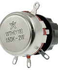 150K Ohm 2W Rotary Wirewound Potentiometer With A03 Knob Included, WTH118 Model for audio gear and DIY projects, front view