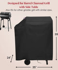 Custom Fit 35 Inch Grill Cover For DNKMOR Barrel Charcoal Grill With Side Table And Kendane Outdoor BBQ Grill With Side Shelf
