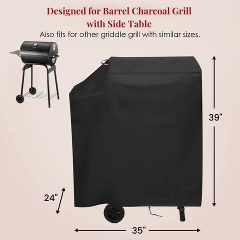Custom Fit 35 Inch Grill Cover For DNKMOR Barrel Charcoal Grill With Side Table And Kendane Outdoor BBQ Grill With Side Shelf