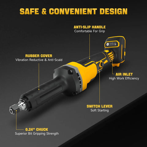 Cordless Die Grinder Made As A Heavy Hitter With No Strings Attached Plays Nicely With Dewalt 20V Packs 24000 RPM Brushless Motor for precision grinding.