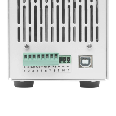Programmable DC Electronic Load Tester for Batteries and Power Testing, One Channel Lab Grade Tool rear panel with USB and terminals