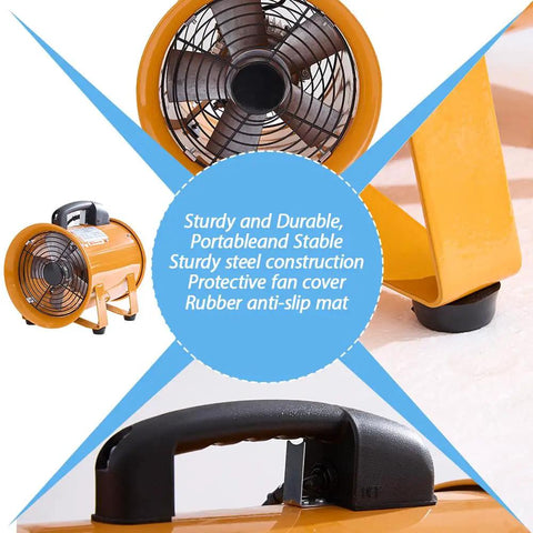 12 Inch Industrial Portable Air Blower Ventilator delivers 3300 CFM high velocity airflow with 550W motor, sturdy steel construction