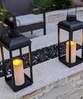 Huge Outdoor Solar Powered LED Candle Lantern 18 Inch Tall Open Frame Black Metal Dusk To Dawn Auto On Timer No Glass Porch Garden