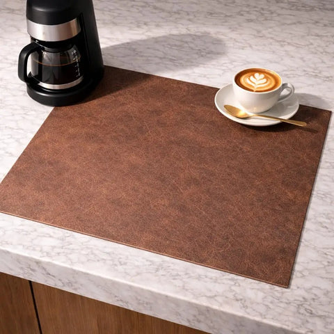 Absorbent Coffee Mat For Countertop With Quick Dry Diatomite Core Leather Grain Surface Non Slip Backing Rollable And Cuttable Coffee Brown 12 By 19 Inches Spill Proof Kitchen Pad