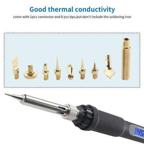 Must Have Brass 3D Printing Finishing Trimming Heads Set 8 Pcs With Connector, next to universal soldering iron tip.