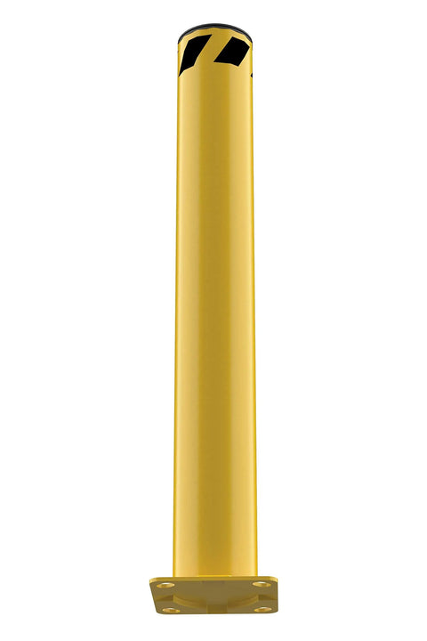 Heavy Duty Steel Safety Bollard Standing 42 Inches High By 5.5 Inches Wide In Bright Powder Coated Yellow for vehicle impact protection
