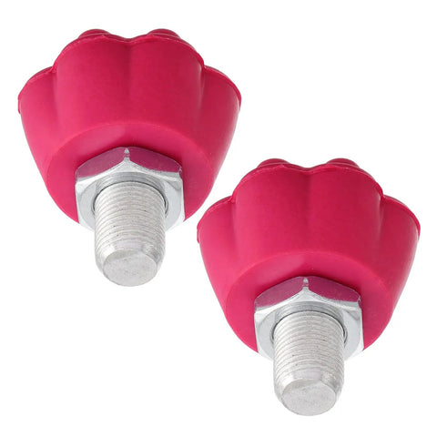 Pair of pink rubber toe stops for quad skates, non-marking stoppers, replacement parts for indoor and outdoor use.