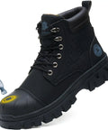 Waterproof Steel Toe Boots For Men 6 Inch Leather Work Shoes Non Slip Safety Construction Boots Indestructible Lightweight Durable Rubber Outsole Kevlar Midsole Black US Size 7.5
