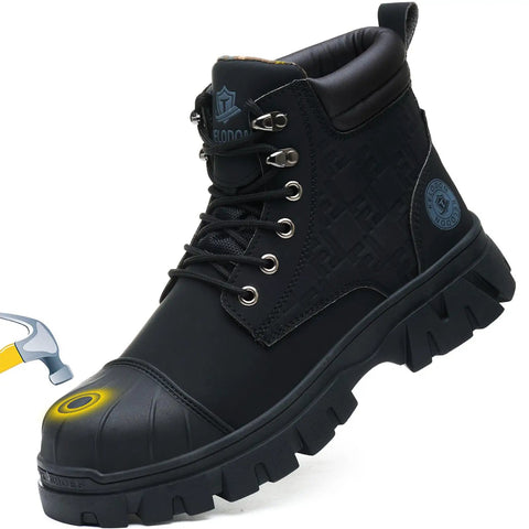Waterproof Steel Toe Boots For Men 6 Inch Leather Work Shoes Non Slip Safety Construction Boots Indestructible Lightweight Durable Rubber Outsole Kevlar Midsole Black US Size 7.5