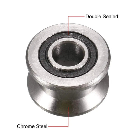 T22 V Groove Ball Bearing made of chrome steel, double sealed for durability, designed for shafts under twelve mm, ensures crisp action.