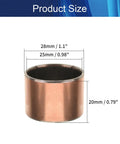 Heavy Duty 25mm Id X 28mm Od X 20mm Length Carbon Steel Copper Alloy Sleeve Bearing Oilless Bushing size dimensions illustration.