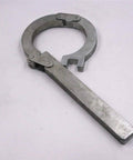 Waterjet intensifier cylinder wrench tool; circular ring clamp with hinged latch and long rectangular handle