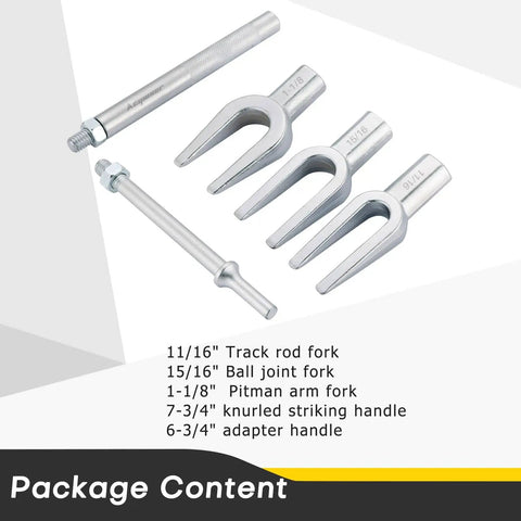 5 Piece Pickle Fork Ball Joint Separator Set For Cars And Light Trucks Heavy Duty Fork Type Separator Kit displayed with forks and handles