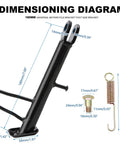 Motorcycle Kickstand For Dirt Bike Sidestand Made From Heavy Iron With Anti Oxidation Coating Includes Spring And Hardware Screws 18 Cm Long Black Finish Rock Solid Build With Stable 60 Degree Angle For Solid Balance On Hard Surfaces - Dimensions Shown