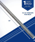 36-inch molybdenum rod with 10-32 threads per inch, designed for industrial use, heavy-duty, corrosion-resistant material.