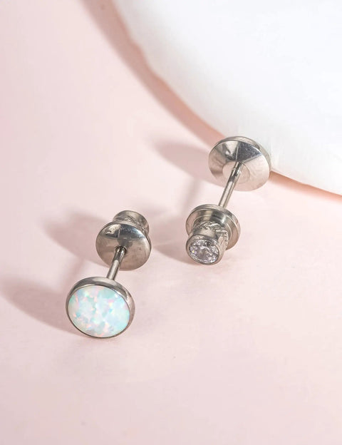 Solid Implant Grade Titanium Screw Back Earrings Made For Sensitive Skin With Hypoallergenic F136 Studs That Stay Put And Keep Your Jewelry Low Drama Always in opal and crystal design.