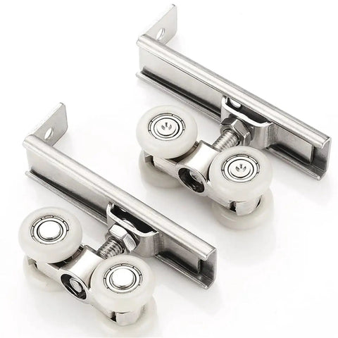 Rock Solid 4 Pack Zinc Alloy Sliding Door Rollers Heavy Duty Double Wheel Pulleys, zinc alloy wheels and brackets for smooth operation.