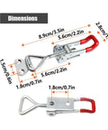 Dimensions of Heavy-Duty Toggle Latch Set For Cabinets And Doors, 10-Piece Adjustable Woodworking Hardware with steel parts.