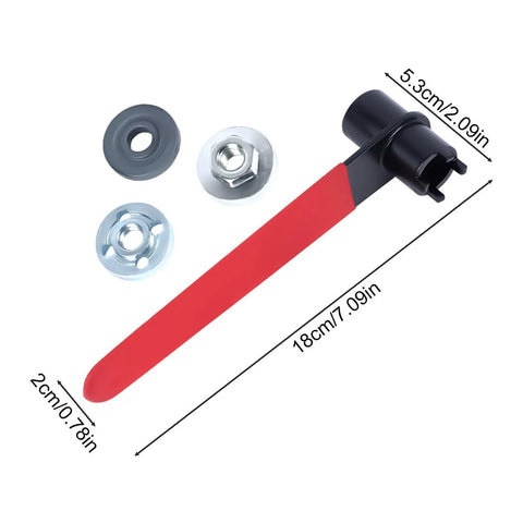 Double Head Four Claw Spanner For Angle Grinder Quick Disc Change, Hex Socket End, with red handle and components shown