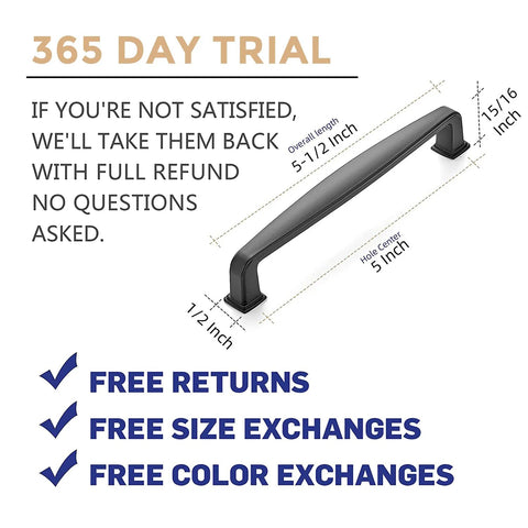 30 Pack Solid 5 Inch Cabinet Handles Matte Black Pulls For Kitchen Drawers And Cabinets dimensions with 365 day trial